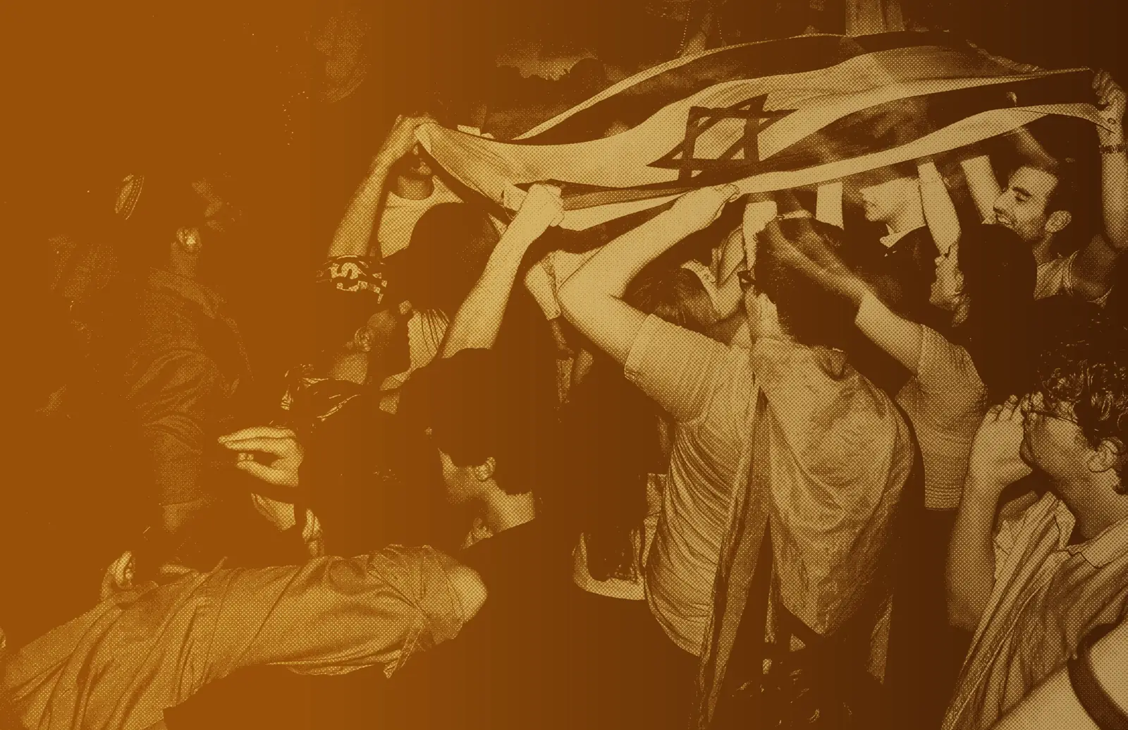 Students celebrating beneath an Israeli flag — the Israel chapter cover